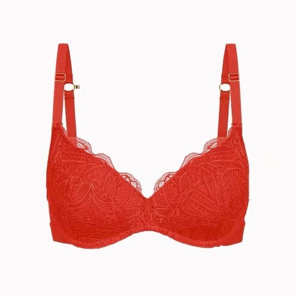 Lively Scalloped Lace No-Wire Push-Up Convertible Bra Tomato Red 34DDD - Picture 2 of 7